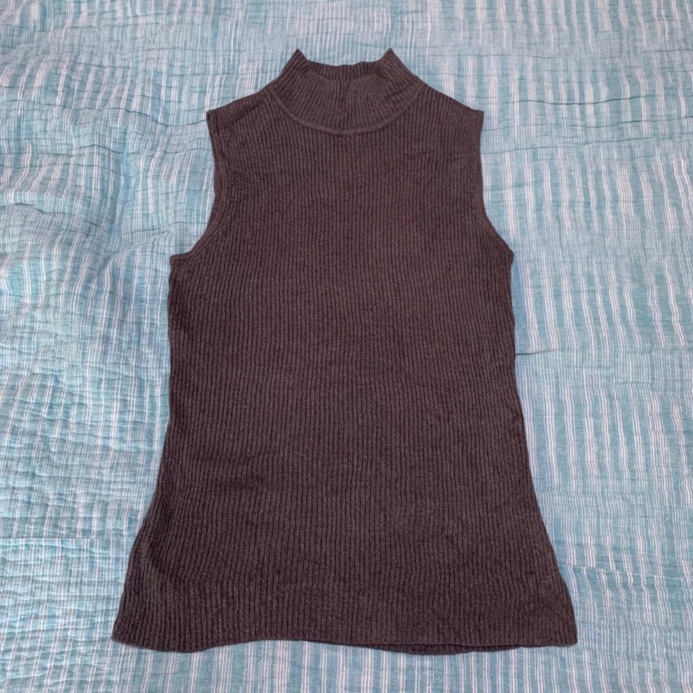 Dana Buchman Sleeveless Sweater Mock Neck Ribbed Knit Grey Small